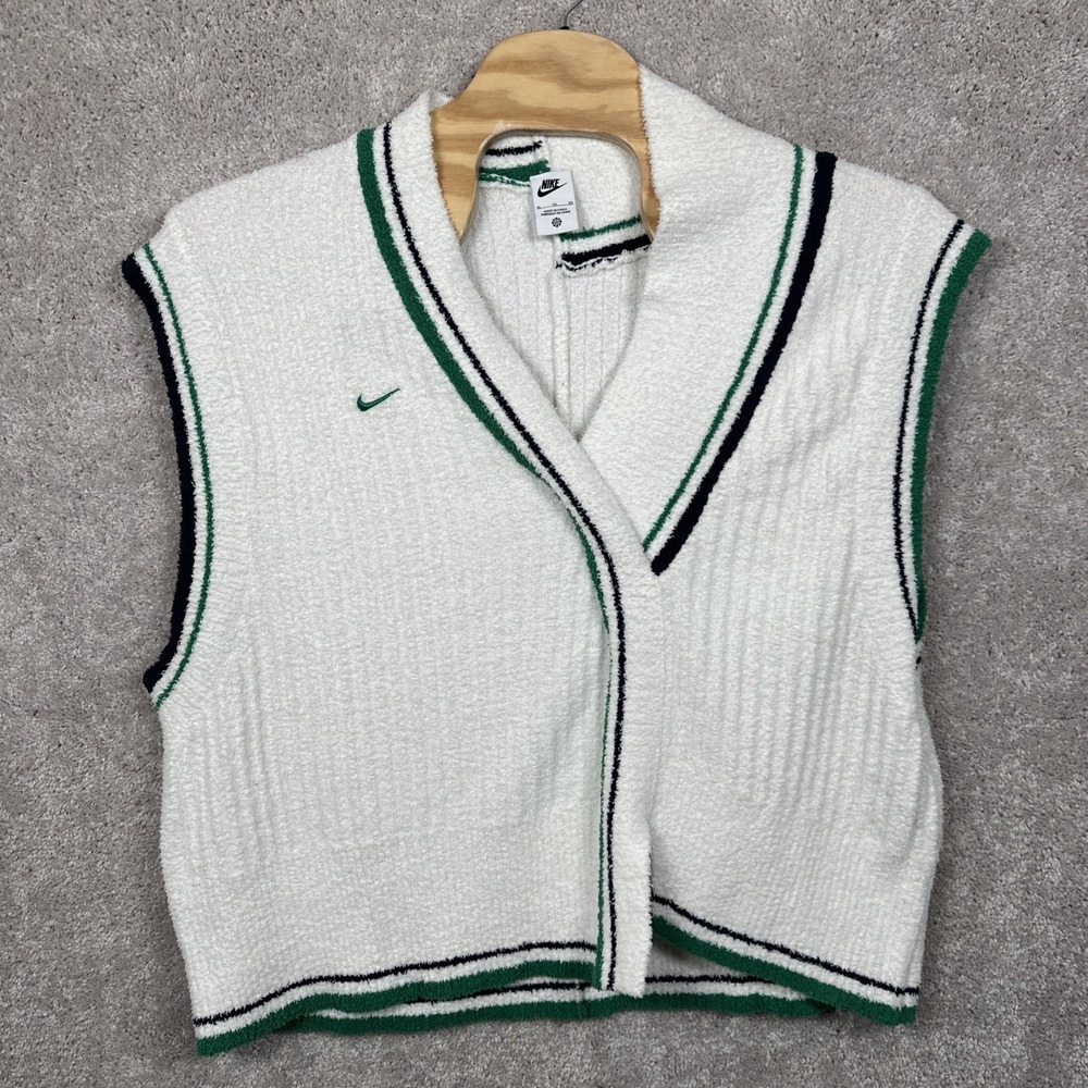 Nike Women's Knit Tennis Vest Sleeveless V-Neck Pullover XL White Green Navy